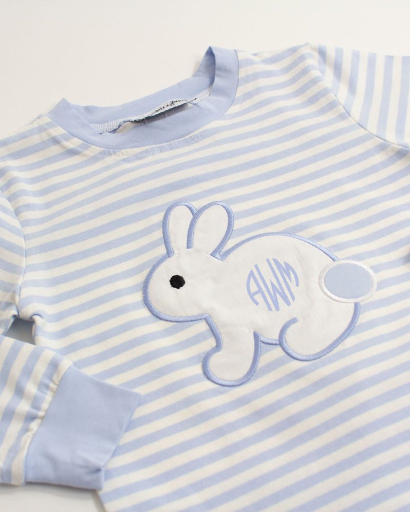 bunnyappliuqebluestripedknitloungewear detail mwn